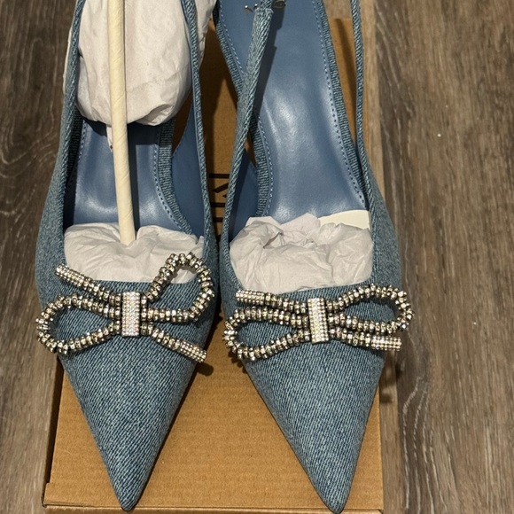 Mango Denim Bow Embellished Women's Shoes - Picture 1 of 3